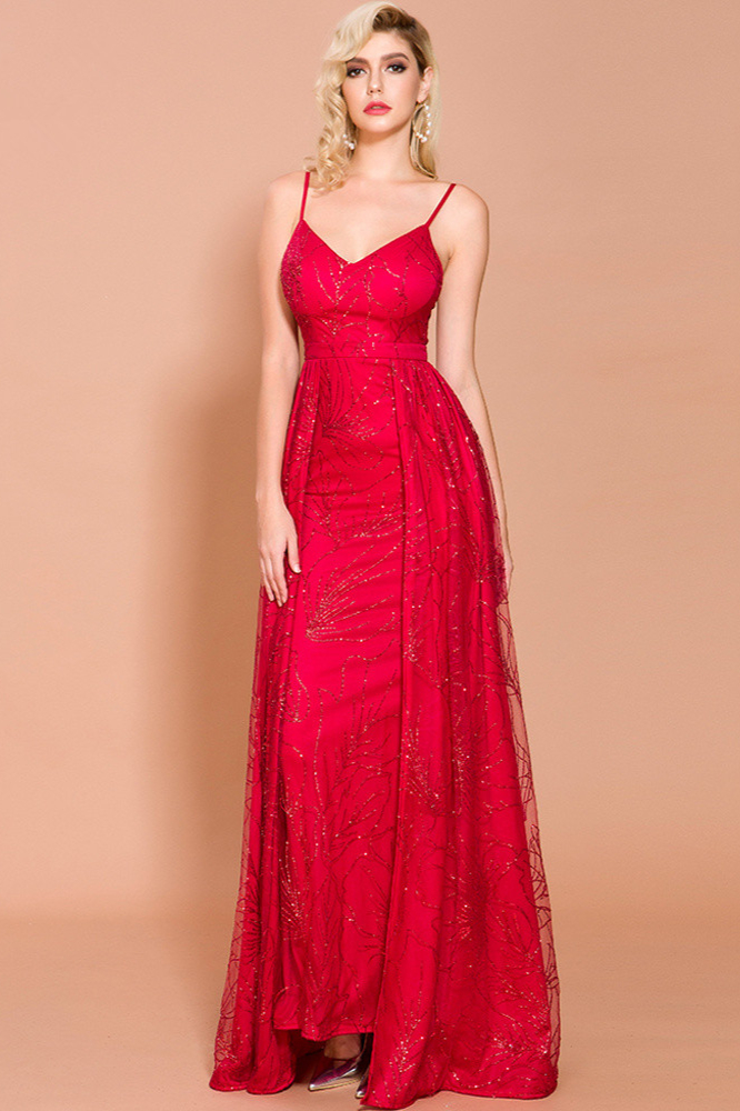 Bellasprom Sequins Prom Dress Long With Overskirt Spaghetti-Straps Bellasprom