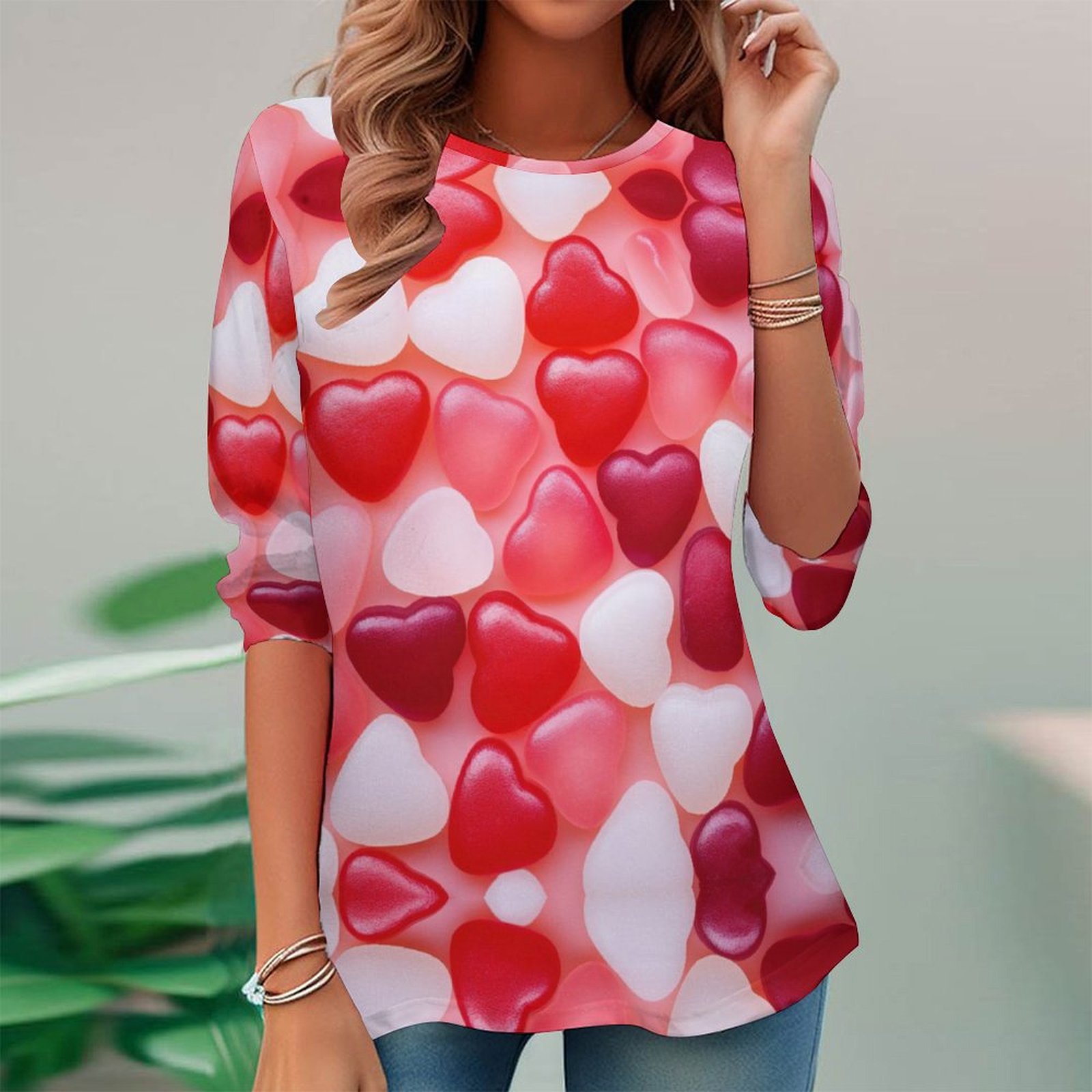 Women Long Sleeve V-neck Graphic Floral Printed Top