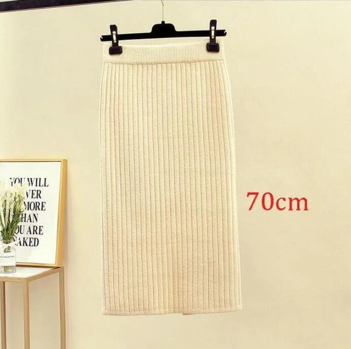 2020 Women's Spring Pencil Knitted Skirt High Waist Warm Elegant Knitting Ribbed Party Skirt Black Solid Ladies Office Skirts