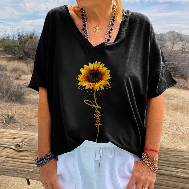 Womens Sunflower Printed Hippie T-shirt