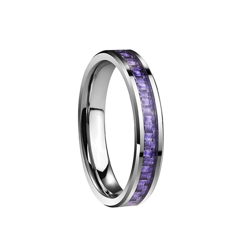 4MM 6MM 8MM Women's Tungsten Carbide Purple Carbon Fiber Inlay Wedding Bands