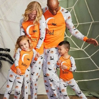 Halloween Matching Family Pajamas Pumpkin Ghost Happy Halloween Pajamas Set