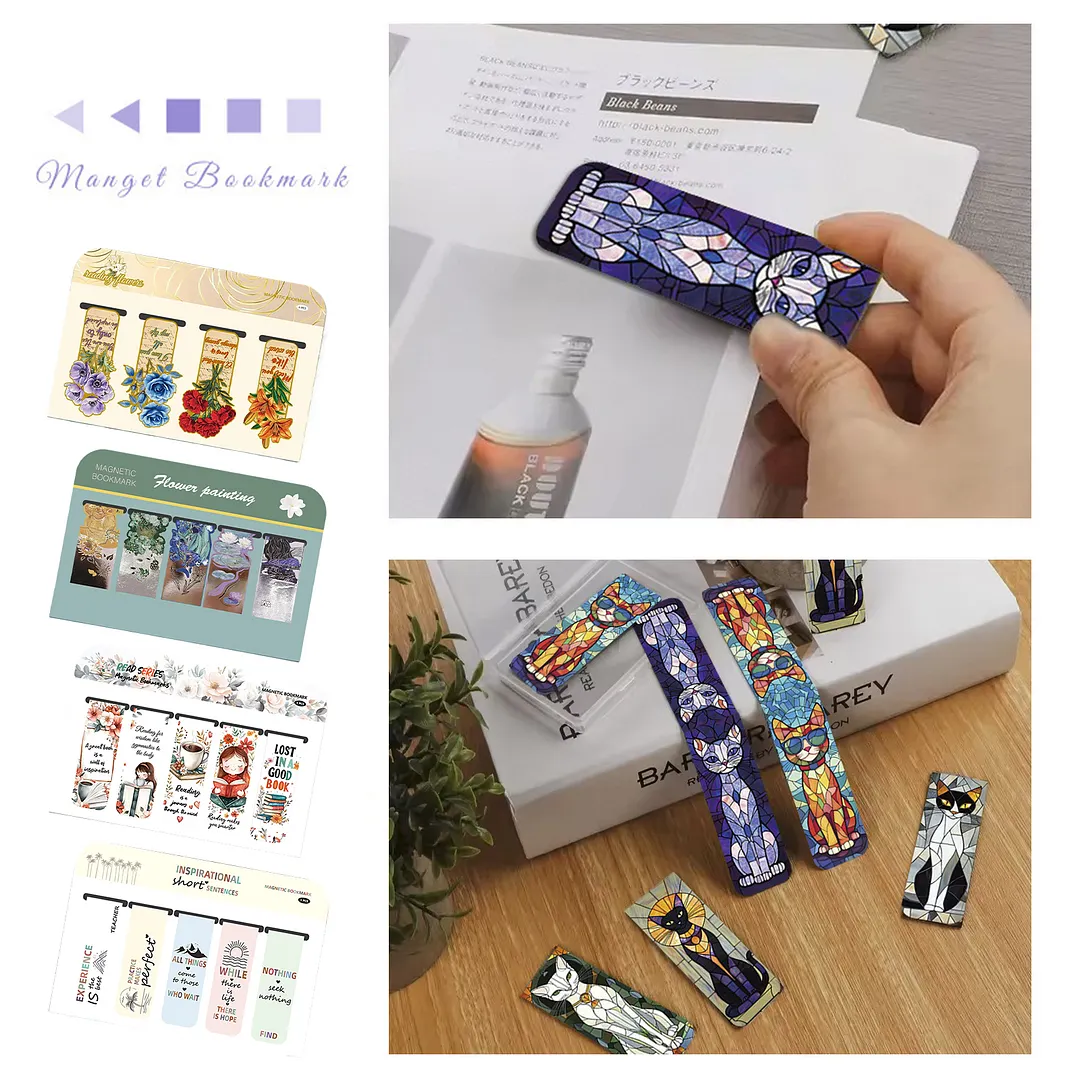 19Pcs Fresh Hand-Painte Magnetic Bookmarks Lightweight Page Markers Waterproof Scratch-Resistant for Women Men Book Lovers Reading Office Supplies