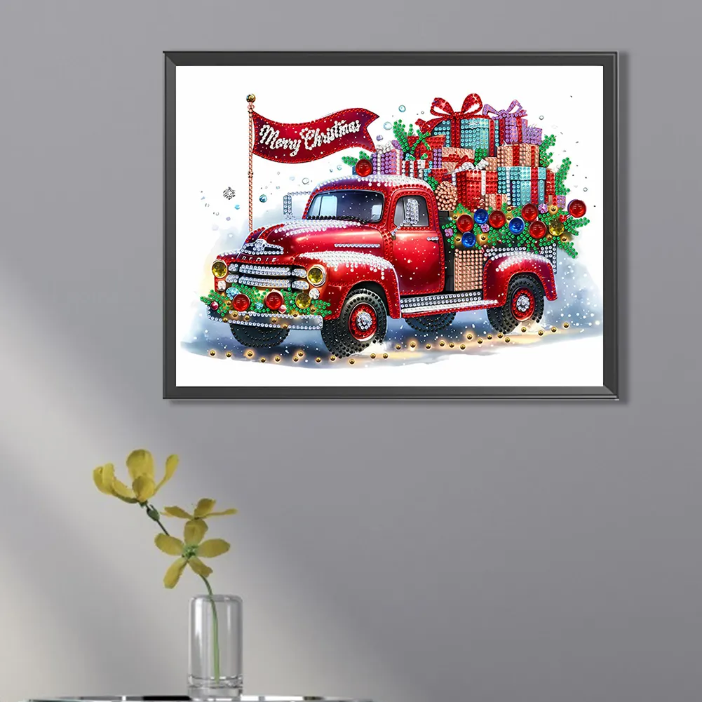 Diamond Painting - Partial Special Shaped Drill - Christmas Classic Car(Canvas|40*30cm)