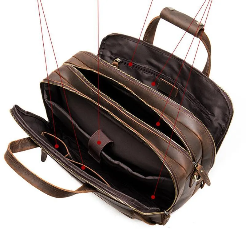 Vintage Style Leather Large Capacity Business Handbag Crossbody Bag