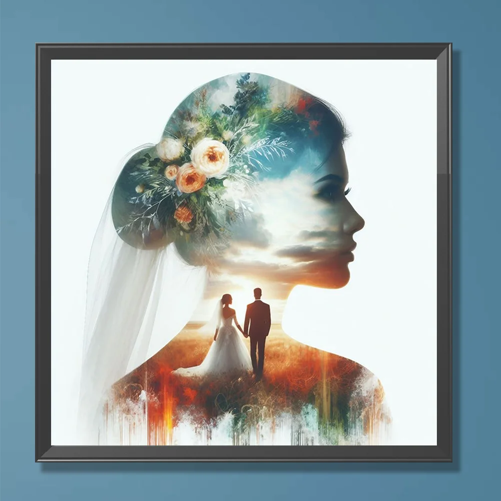 Full Round Diamond Painting 30*30cm - Romantic Wedding Silhouette