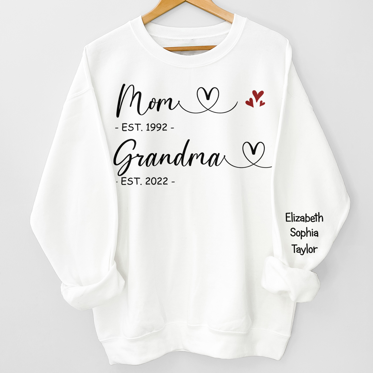 Loveyoufancy First Mom Now Grandma - Family Personalized Custom Unisex Sweatshirt With Design On Sleeve - Gift For Mom, Grandma