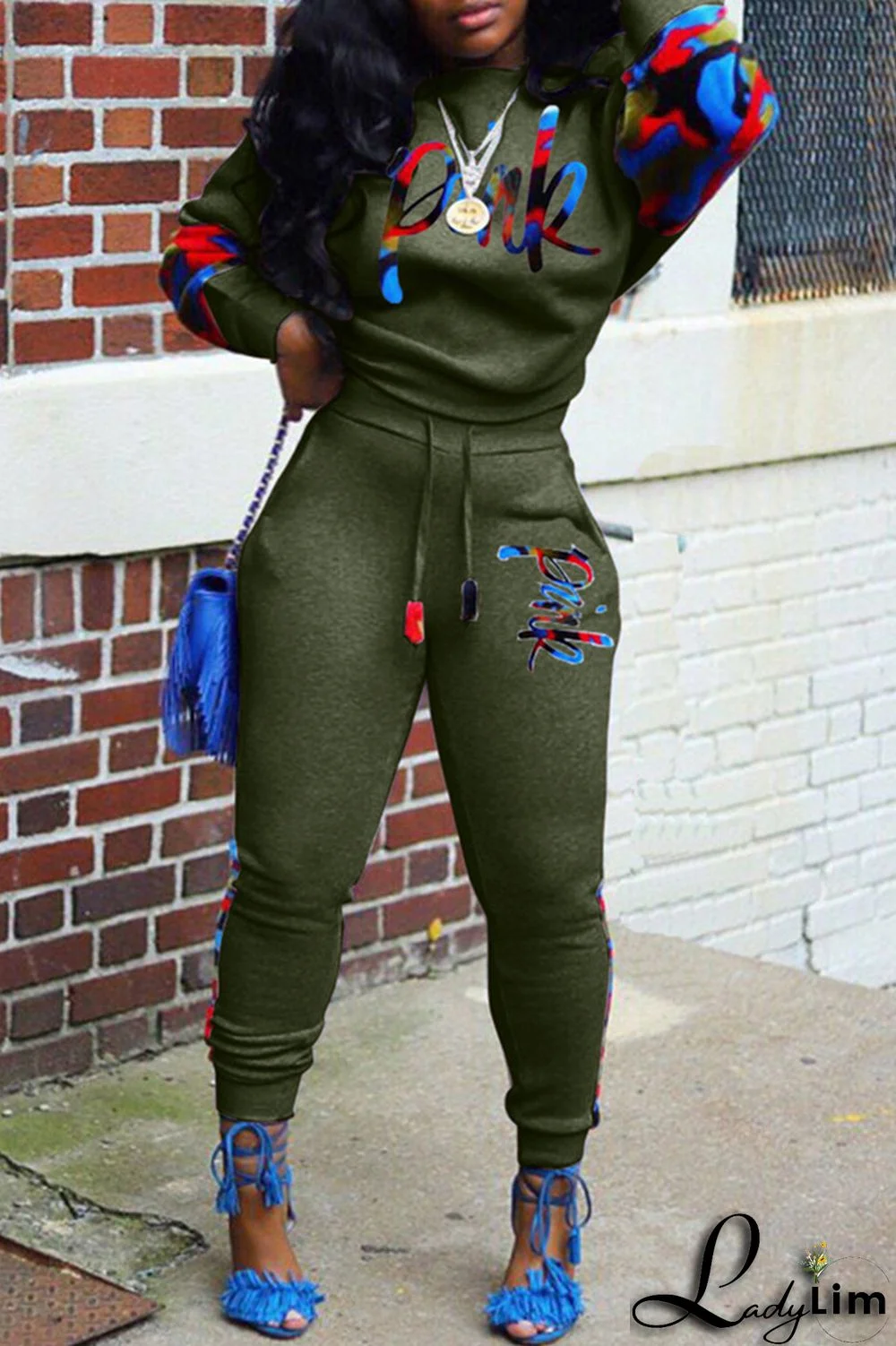 Black Fashion Casual Letter Print Patchwork O Neck Long Sleeve Two Pieces