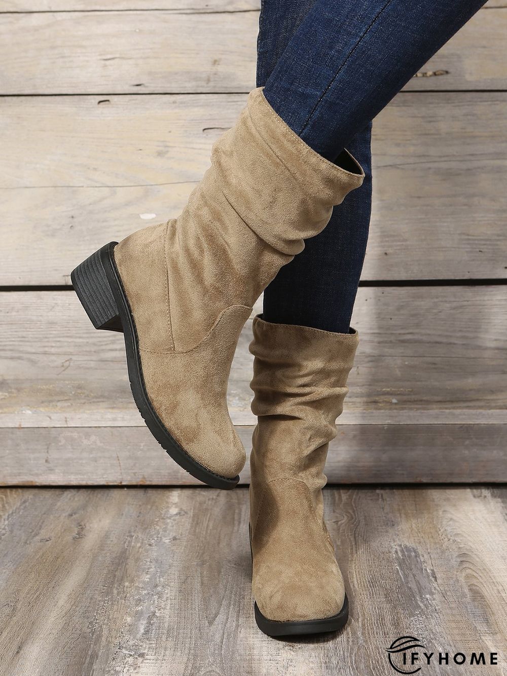 Faux Suede Slip On Slouchy Boots | IFYHOME