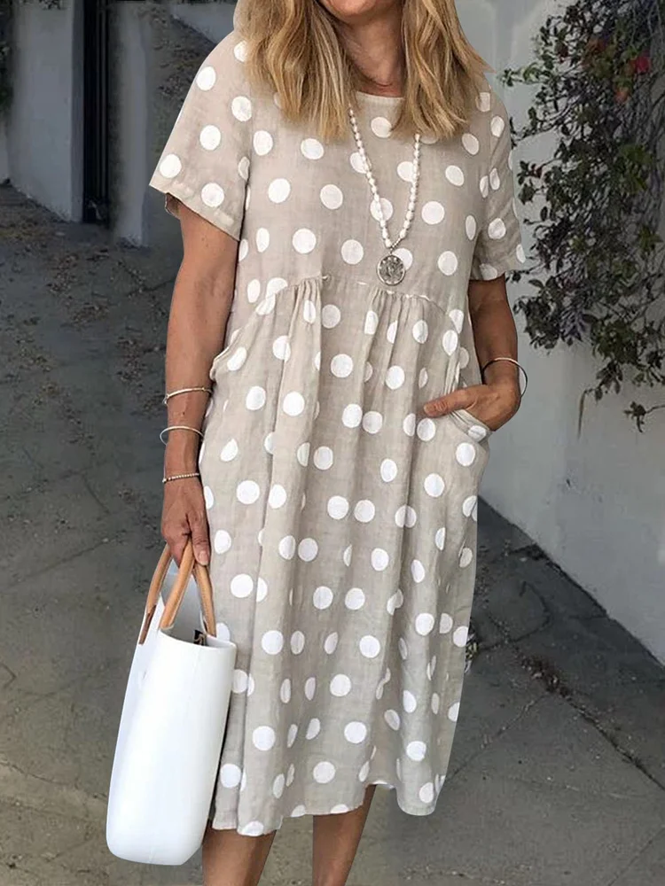 Women Polka Dots Pockets Casual Summer Dresses