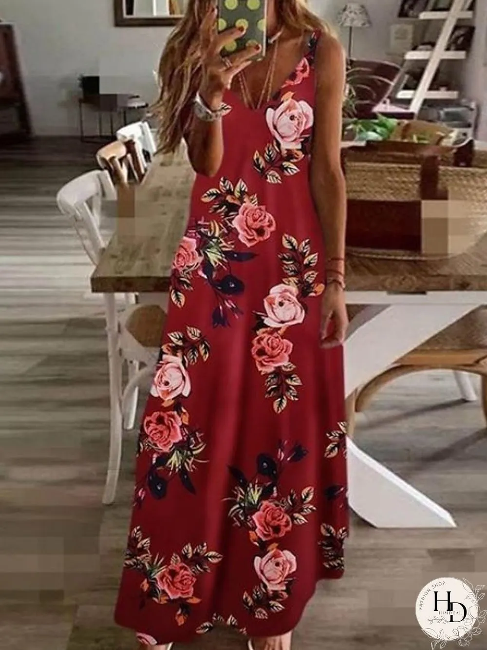 Maxi Long Sleeveless Floral Summer Dress