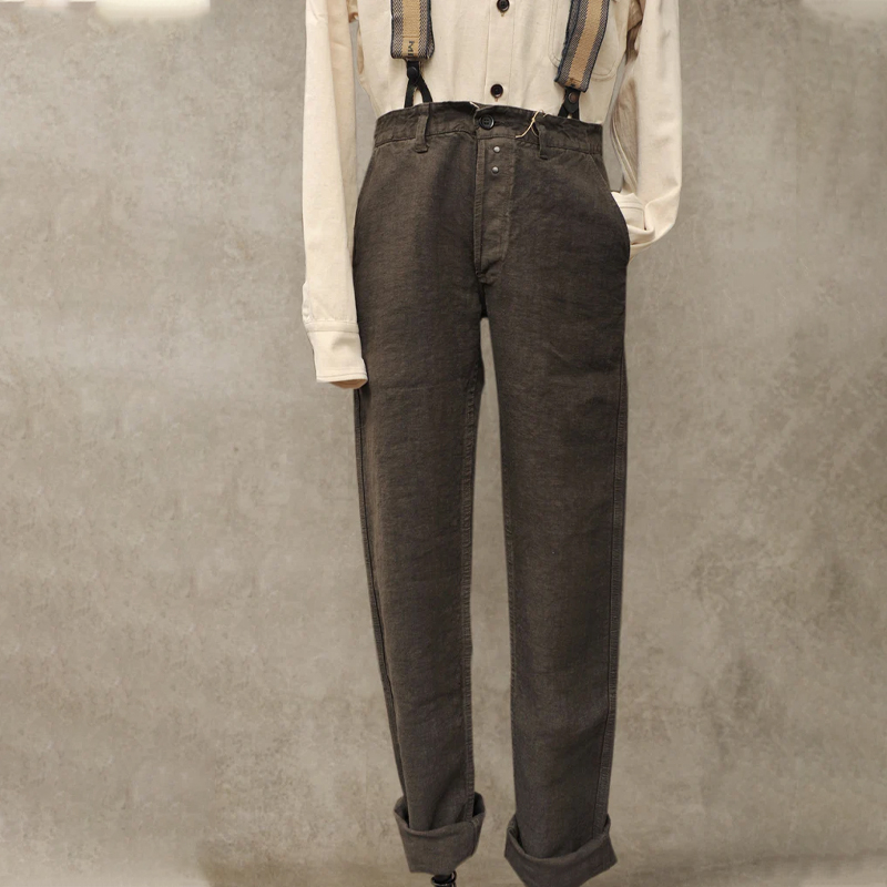Men's Linen Dark Olive Brown Workwear Pants