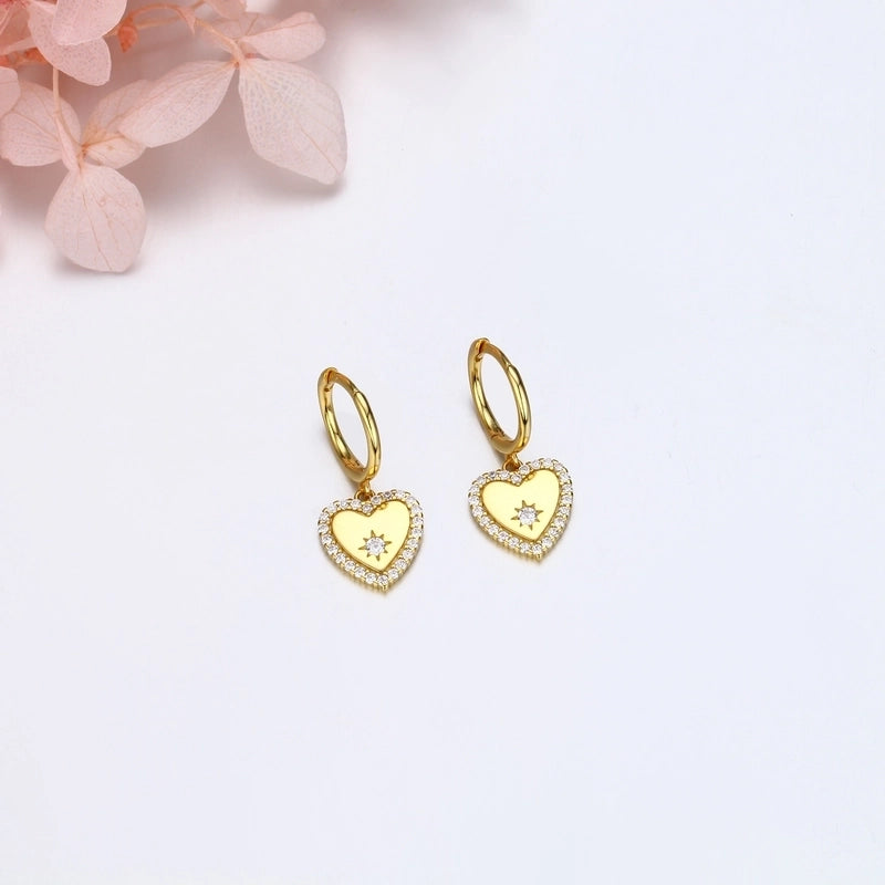 1 Pair 925 Sterling Silver Zircon Heart Shape Solid Color Drop Earrings