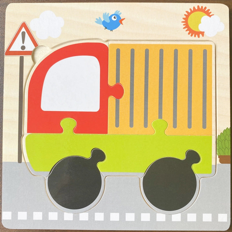 Kindergarten Children’s Enlightenment Early Education Cognition Cartoon Animal Cognition Hand-held Board Wooden Three-dimensional Puzzle Wooden Toys