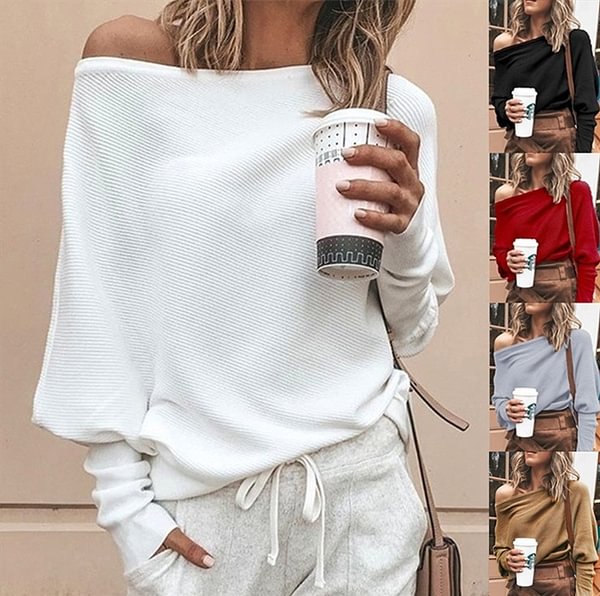 New Fashion Autumn Winter Women's Clothing Off Shoulder Sweaters Casual Long Sleeve Shirts Tops XS-5XL - Shop Trendy Women's Fashion | TeeYours