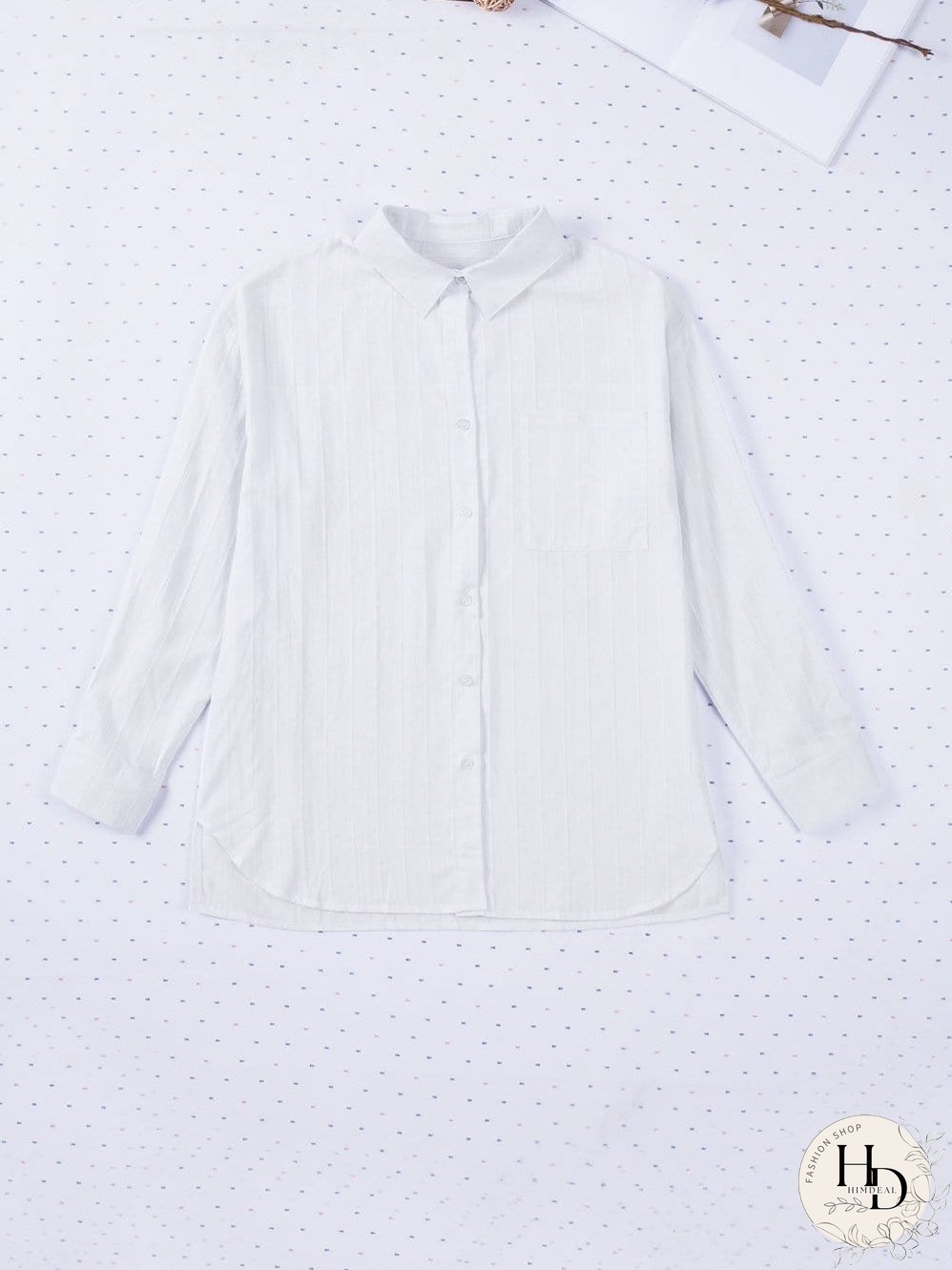 Simple Solid Lapel Button Long Sleeve Blouses