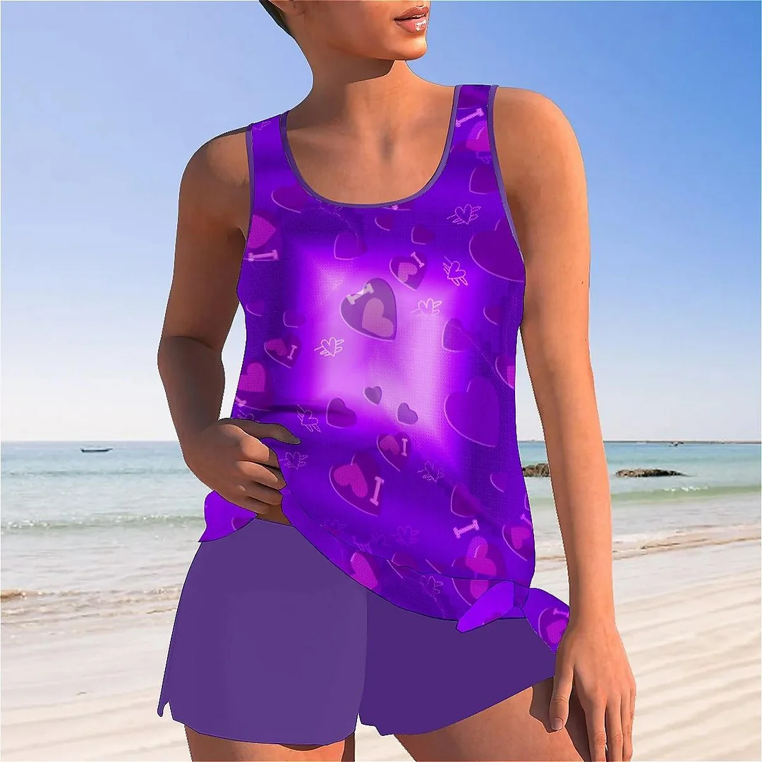Bowknot Heart,Love,Valentine's Day Mid Waisted Tankini Set - Plus Size Available