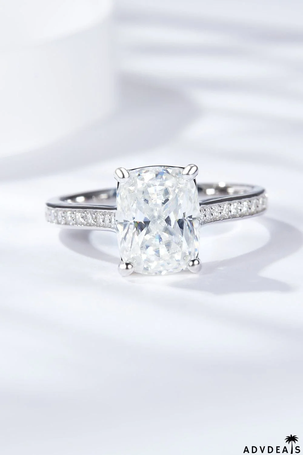3 Carat Moissanite Platinum-Plated Side Stone Ring