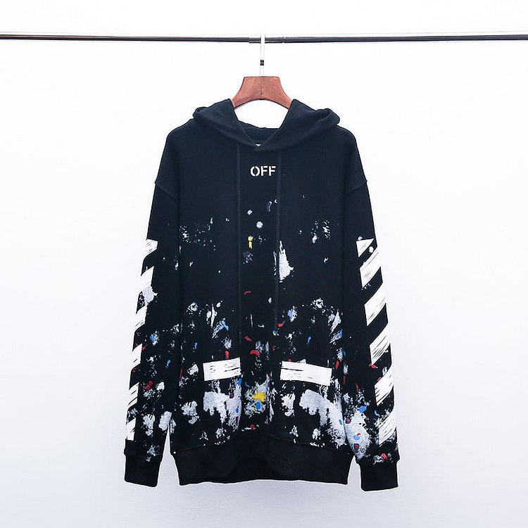 Off White Hoodie Autumn and Winter Fireworks Paint-Splashing Style Graffiti Hooded Sweater for Men and Women