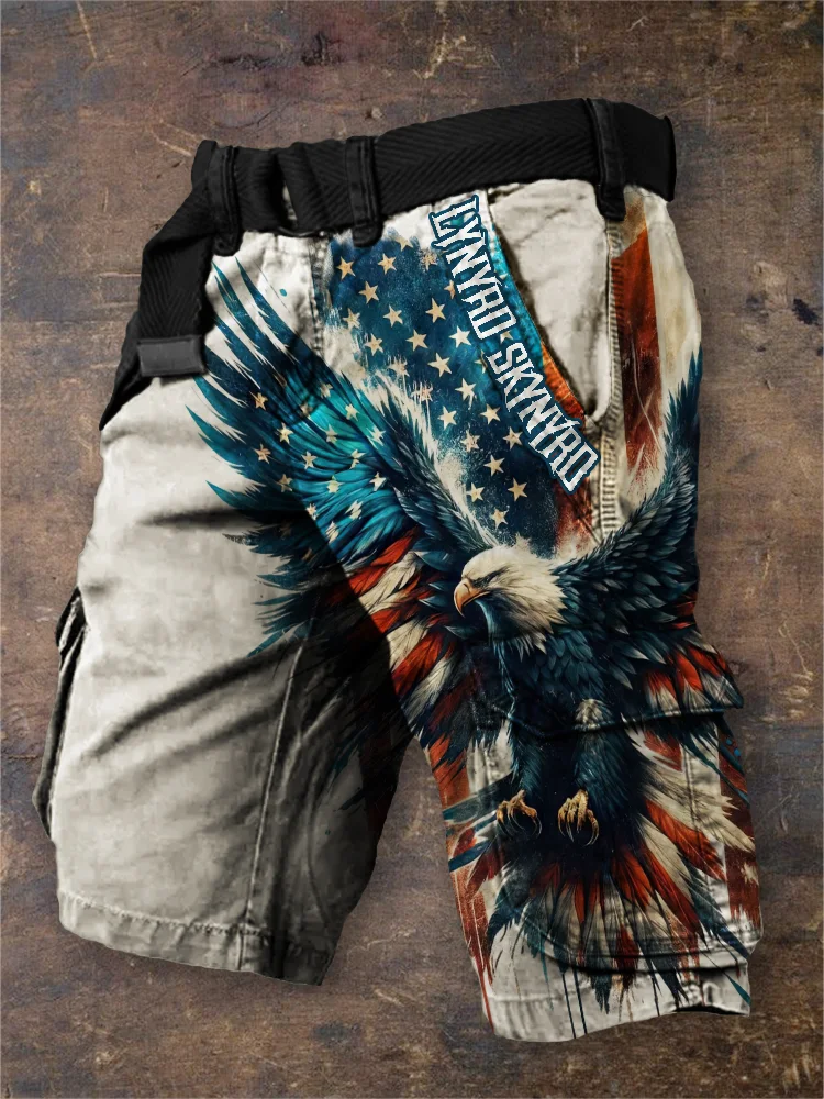 Men's Rock Band Free Bird American Flag Cargo Shorts