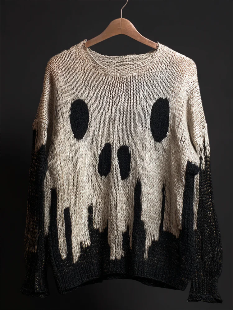 Halloween Skull Contrast Cozy Knit Sweater