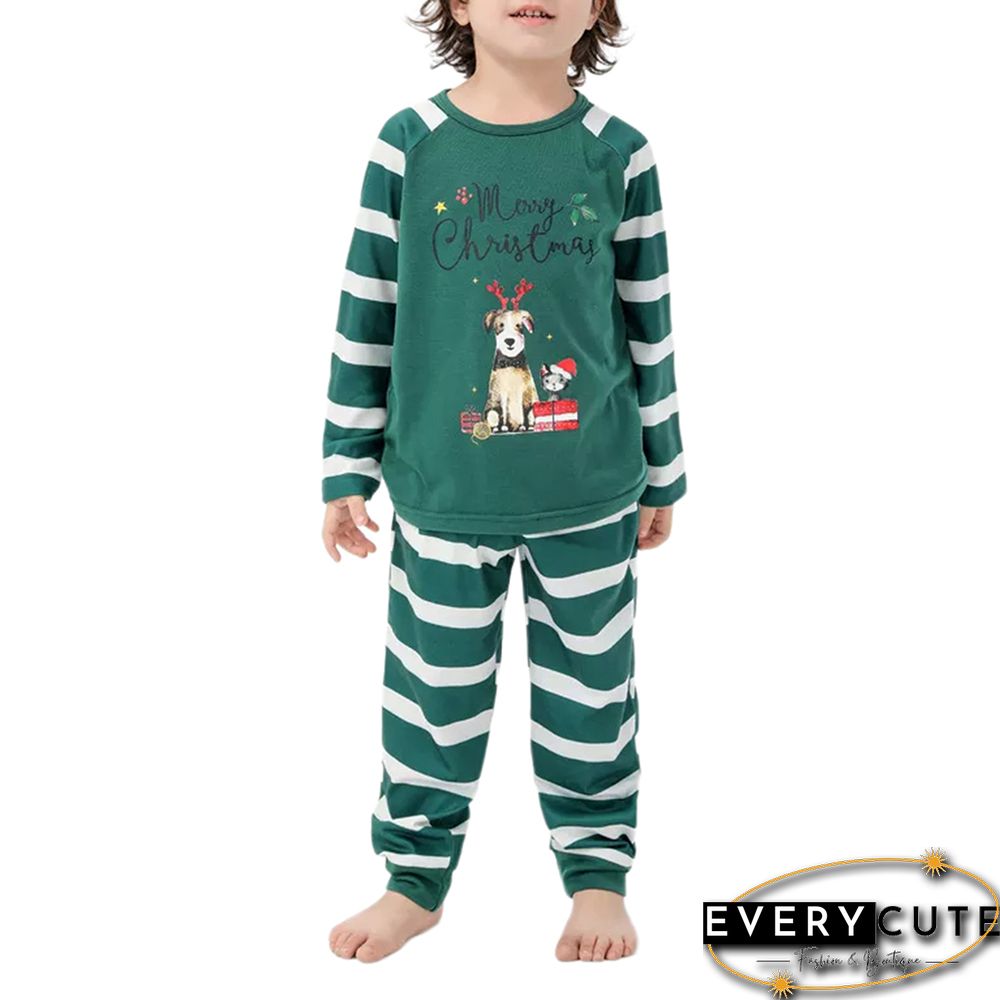 Green Striped Graphic Print Cotton Blend Lounge Set