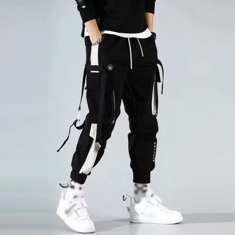 Classic Stitching Color Strapped Tight Casual Jogger Pants Techwear Shop