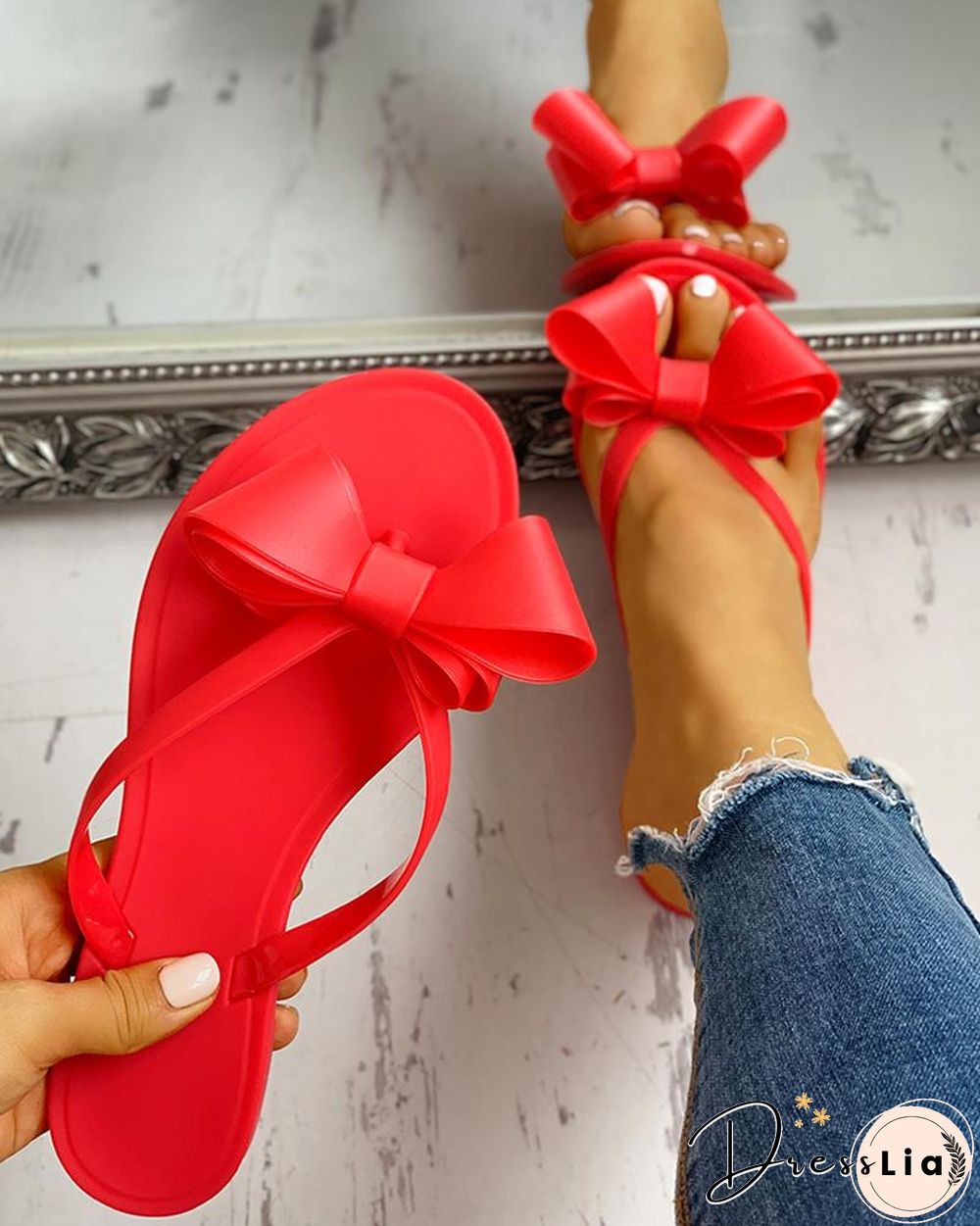 Bowknot candy colored flat slippers