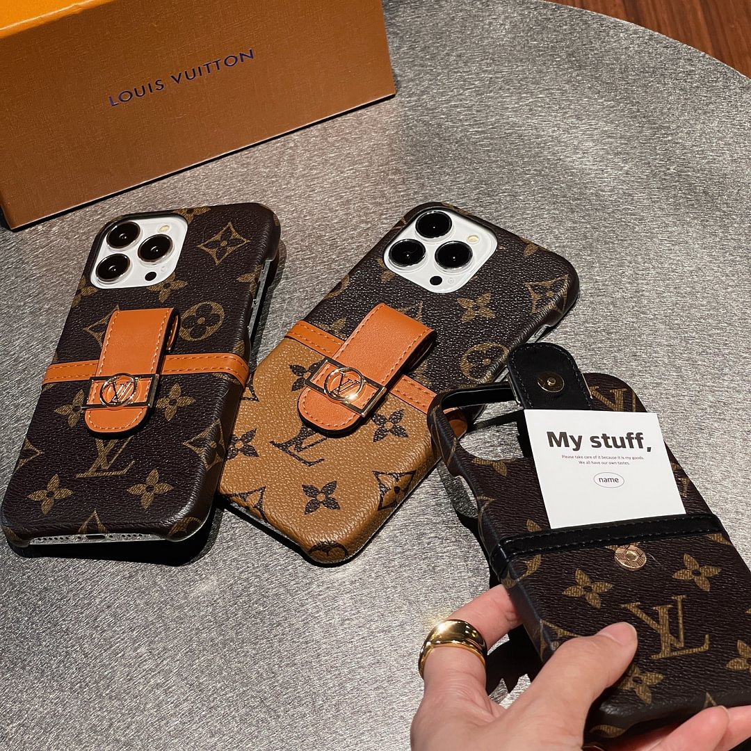 LV Canvas Leather Monogram Security Button Card Apple iPhone Case