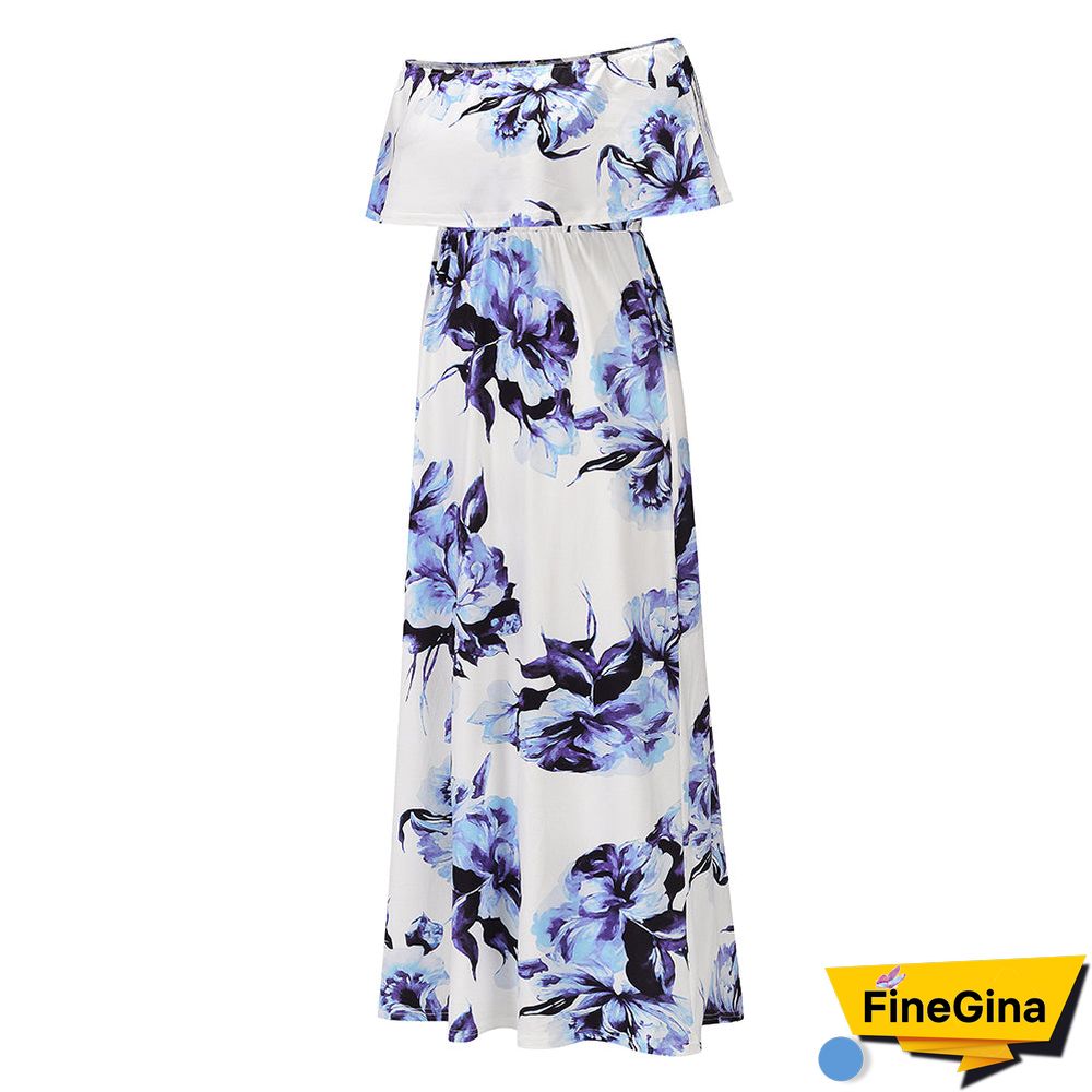Off Shoulder Short Sleeve Floral Maxi Dress