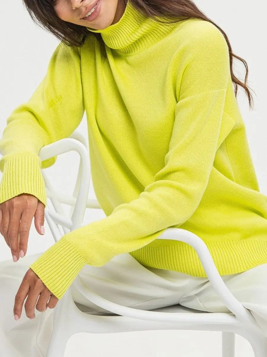 Knit High Neck Solid Color Loose Sweater
