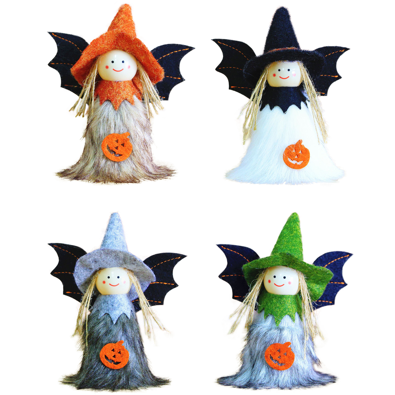 

Christmas Angel Dolls 4 Set Halloween Witch Pumpkin Bat Angel Dolls Decor, 501 Original