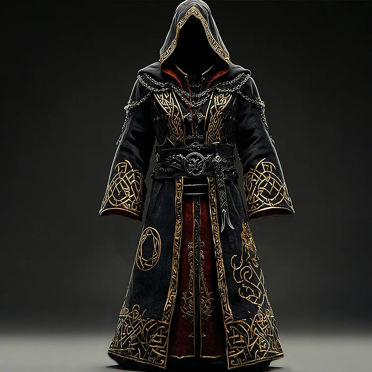 Men's Viking Celtic Knot Pattern Contrast Hooded Cloak