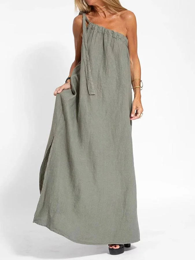 Women's cotton and linen off-the-shoulder holiday dress