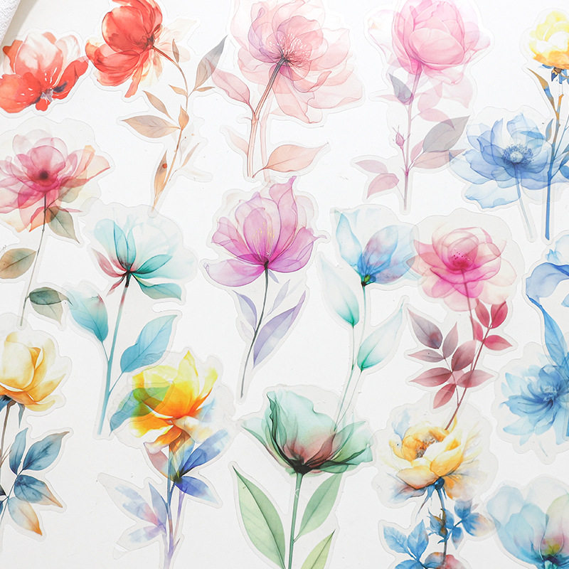 PET 스티커 - 청맹화도 시리즈 빈티지 꽃 조경