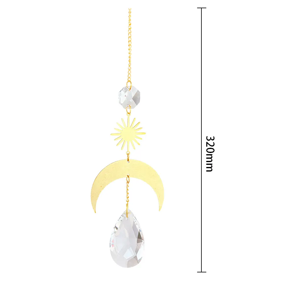Hanging Crystal Light Catcher Metal Moon Sun Garden Wall Wind Chime (60)