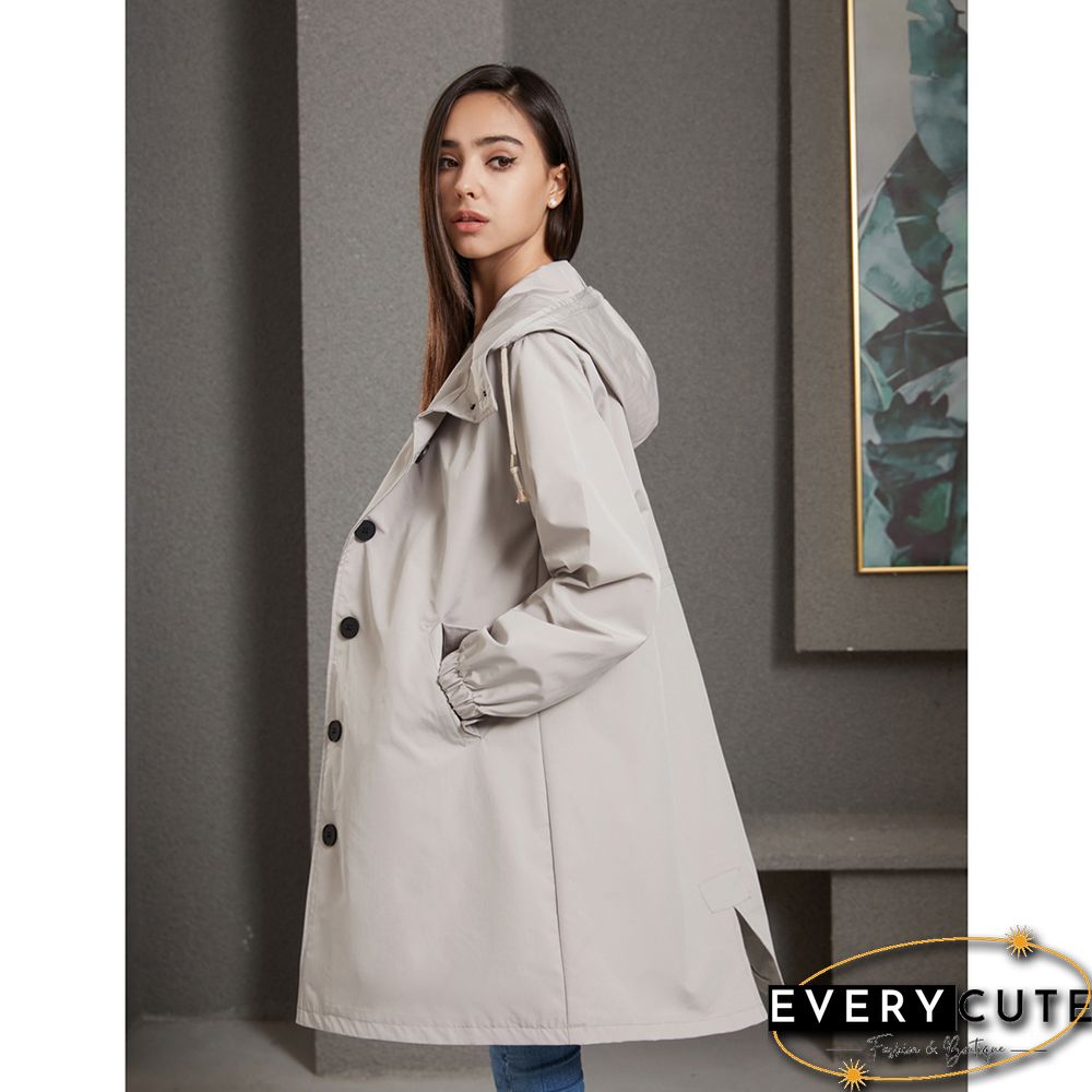Light Gray Weatherproof Hooded Outdoor Rainproof Coat