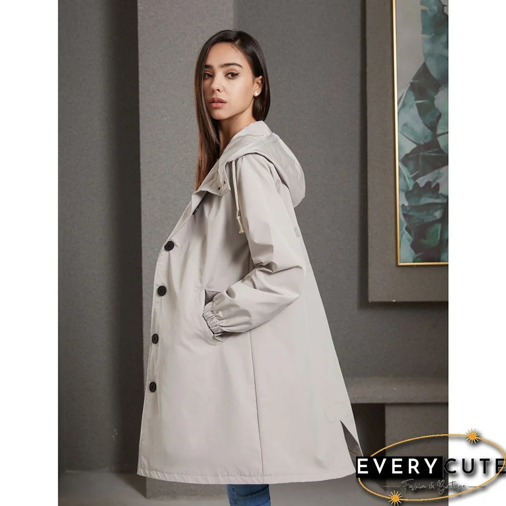 Light Gray Weatherproof Hooded Outdoor Rainproof Coat