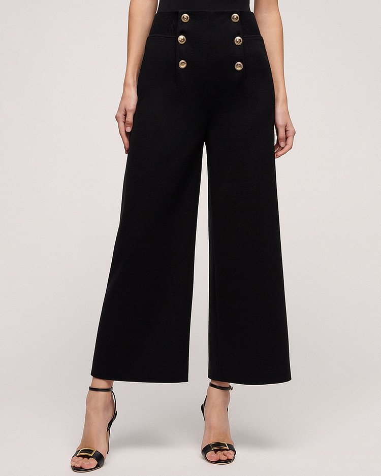 Casual solid color double-breasted wide-leg pants