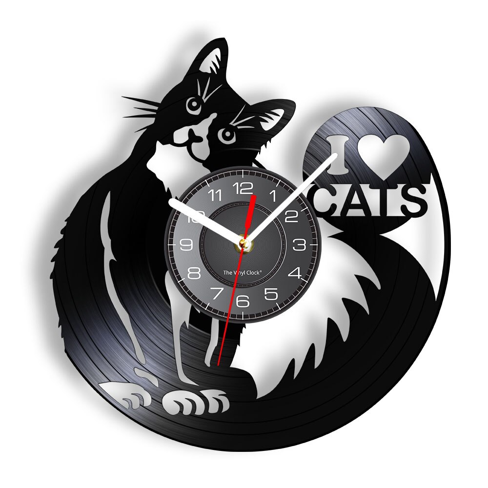 

I Love Cats Kitty Rescue Wall Art Silent - Vinyl Record Wall Clock - Without LED, 501 Original