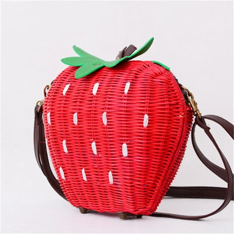 Red Handmade Strawberry Bag Rattan Straw Clutch Bag Novameme