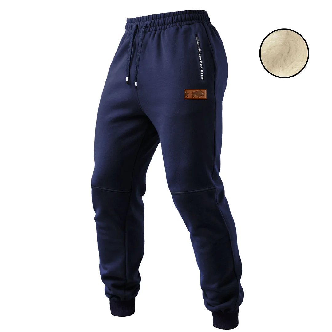 Men's Vintage Western Cowboy Fleece Zipper Pocket Elastic Drawstring Jogging Sweatpants