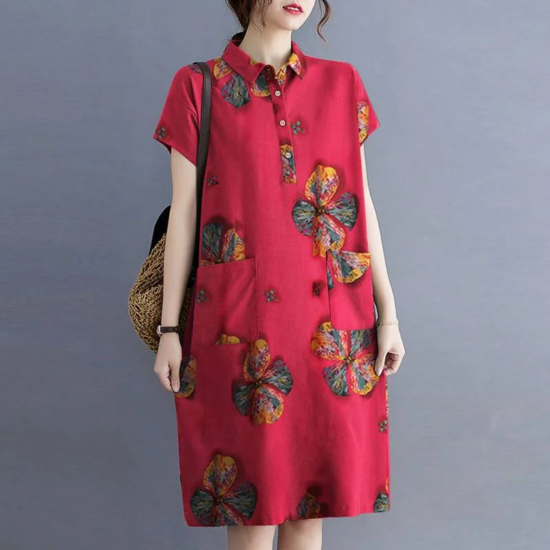 Vintage Printed Floral Shirt Dress ZANZEA Women Autumn Sundress 2022 Casual Short Sleeve Vestdos Loose Lapel Robe Femme Oversize
