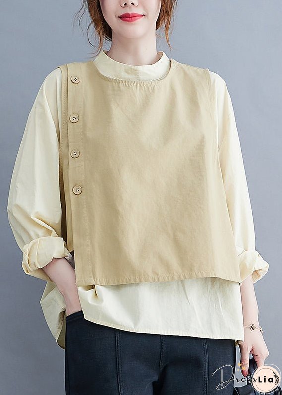 Style Black O-Neck Button Asymmetrical Vest White Shirt Two Piece Set Spring