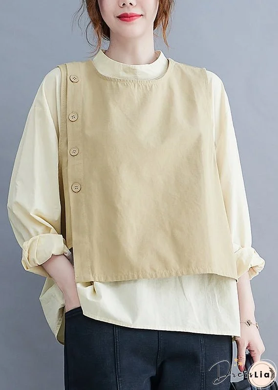 Style Black O-Neck Button Asymmetrical Vest White Shirt Two Piece Set Spring