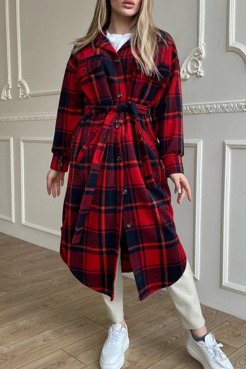 Sweet Elegant Plaid Striped Printing Shirt Collar Outerwear(3 Colors)