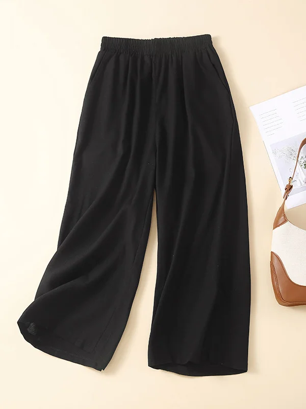 Simple Loose Wide Leg Elasticity Solid Color Casual Pants Bottoms