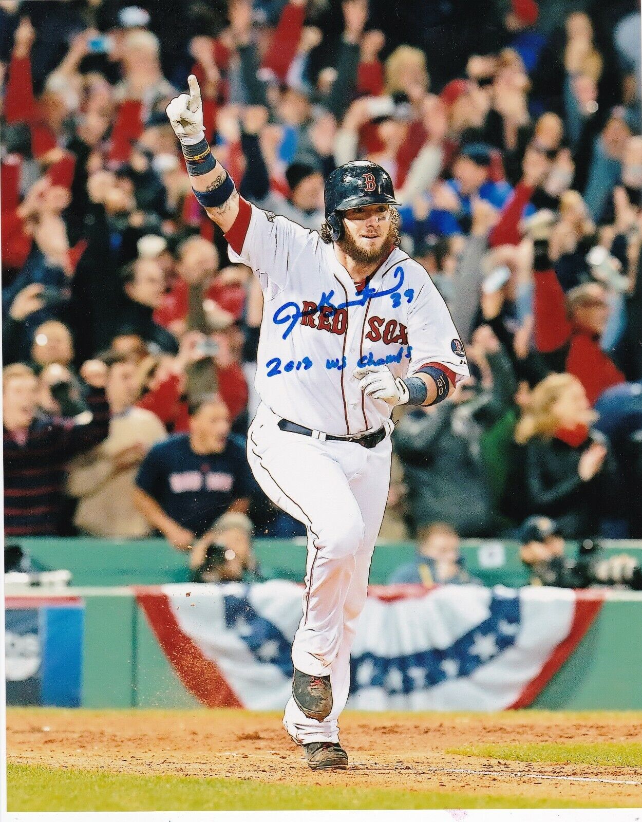 JARROD SALTALAMACCHIA BOSTON RED SOX 2013 WS CHAMPS ACTION SIGNED 8x10