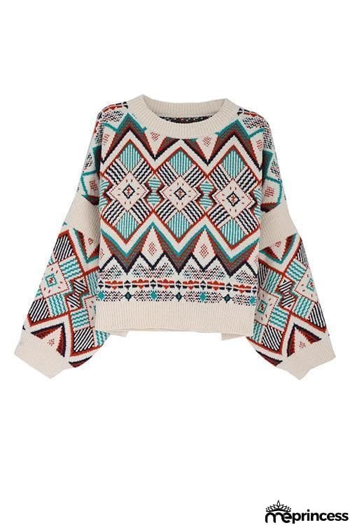 Geometric Print Loose Sweater