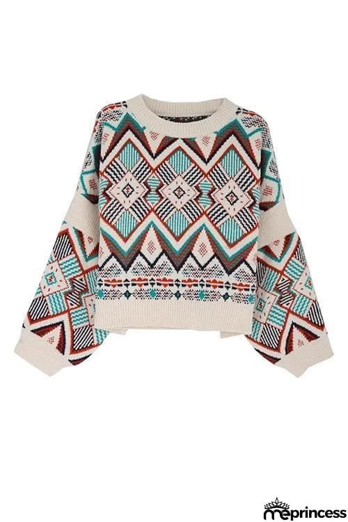 Geometric Print Loose Sweater